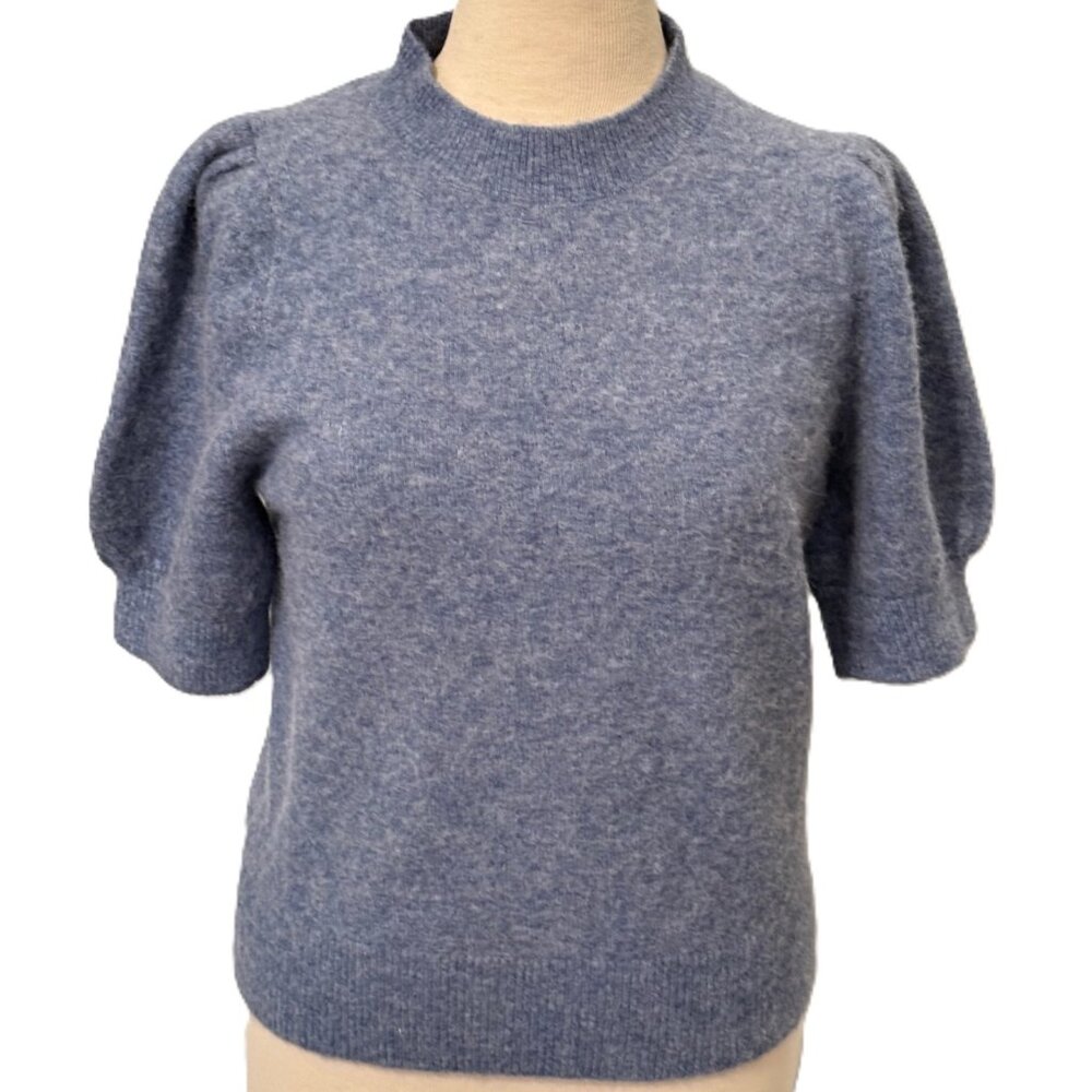 Banana Republic Womens Wool & Alpaca Sweater Top Medium Blue Cap Puff Sleeve